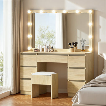 Artiss Dressing Table LED Vanity Desk with 12 Bulb Lighting Wood