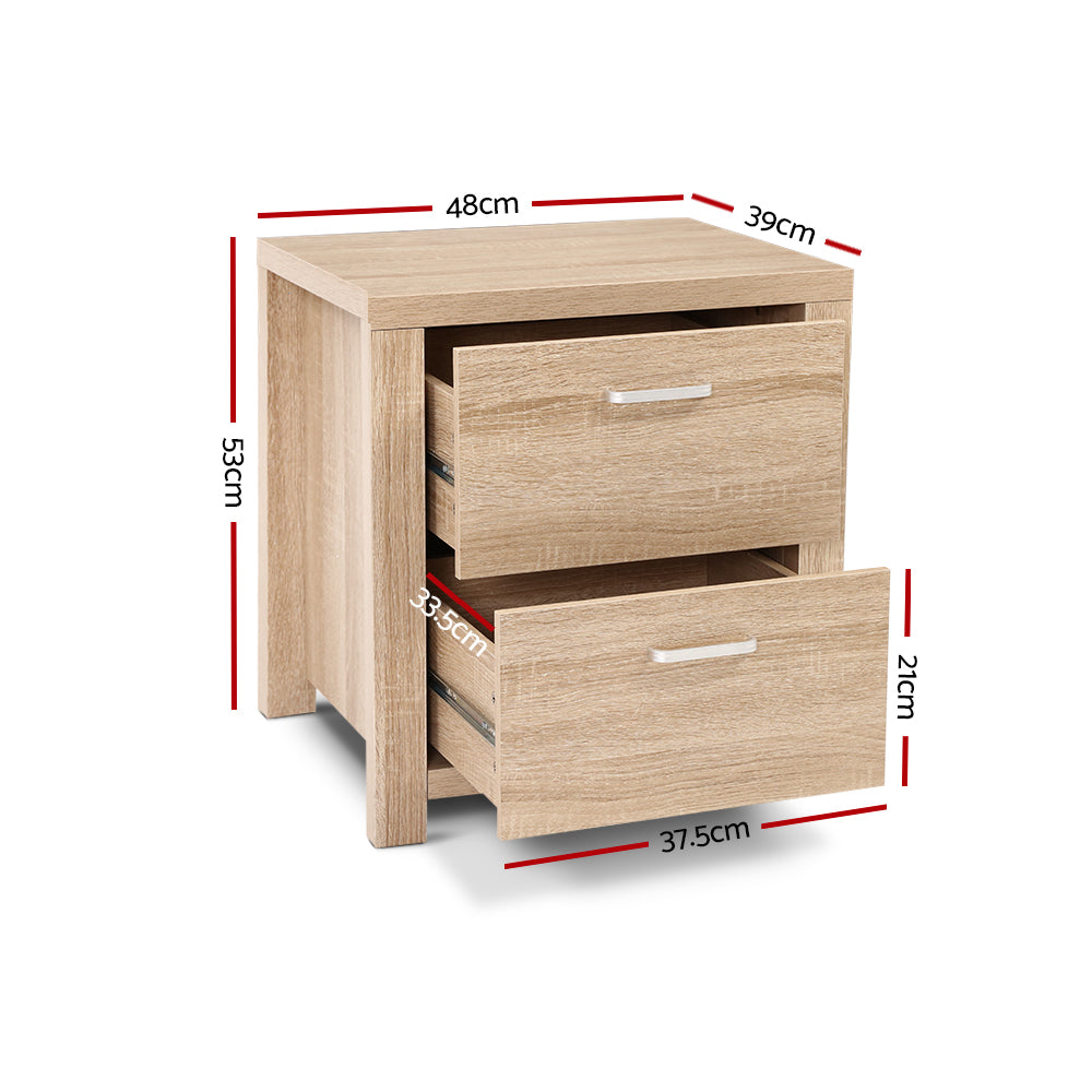 Artiss Maxi Bedside Table 2 Drawer Honeycomb Pine