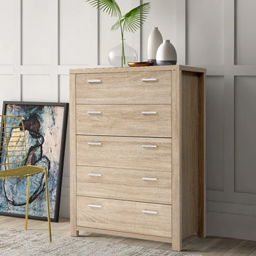 Artiss 5 Drawer Tallboy Chest Storage Cabinet Oak