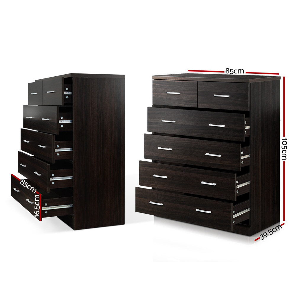Artiss 6 Drawer Tallboy Chest Storage Cabinet Walnut