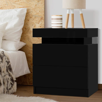 Artiss Bedside Table 2 Drawer Lift-up Lid Black