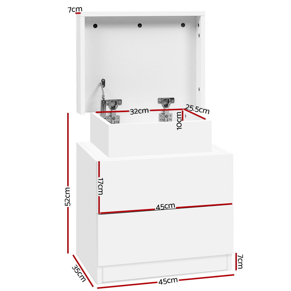 Artiss Bedside Table 2 Drawer Lift-up Lid White