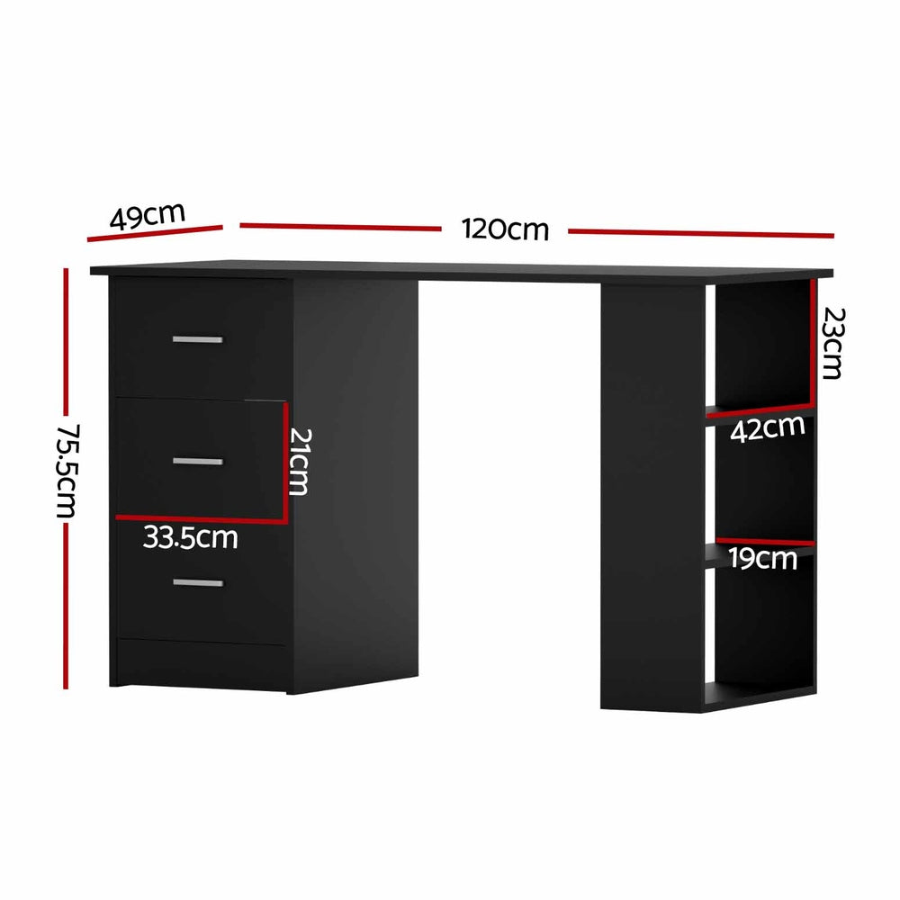 Artiss Computer Desk with 3 Drawers and Open Shelves Black 120cm