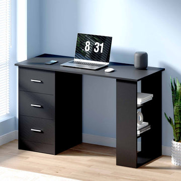 Artiss Computer Desk with 3 Drawers and Open Shelves Black 120cm