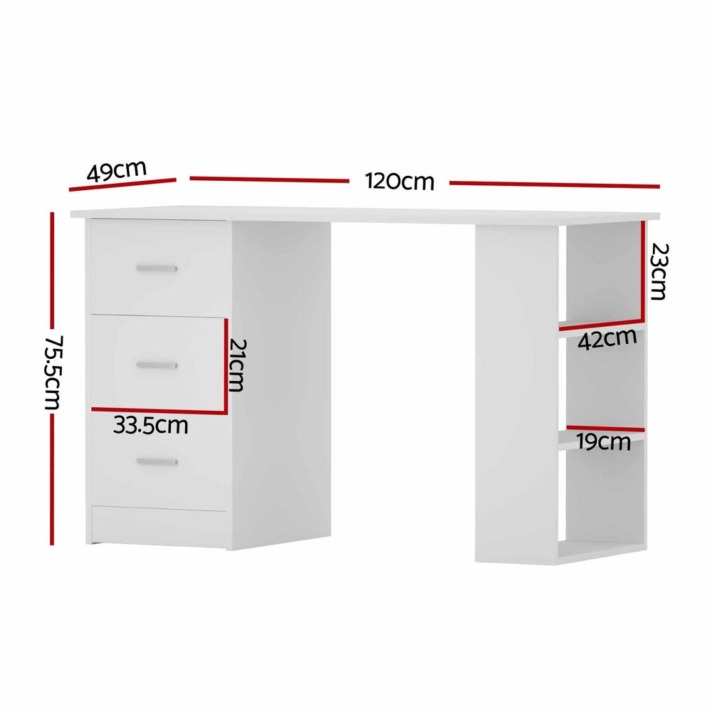 Artiss Computer Desk Home Office Desk with 3 Drawers and Shelves White