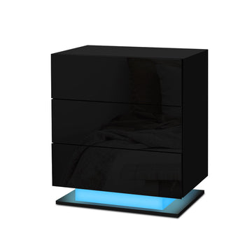 Artiss LED Bedside Table with 3 Drawers Black