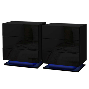 Artiss LED Bedside Table with 3 Drawers Black
