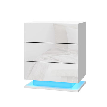 Artiss LED Bedside Table with 3 Drawers White 60cm