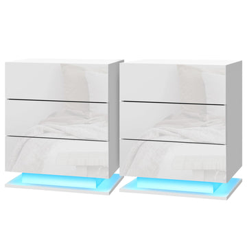 Artiss LED Bedside Table 16 Colours 4 Modes 3 Drawers White