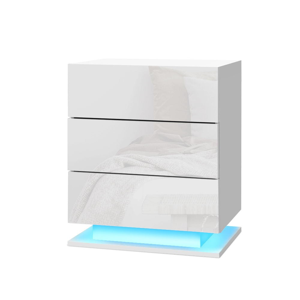 Artiss LED Bedside Table 16 Colours 4 Modes 3 Drawers White