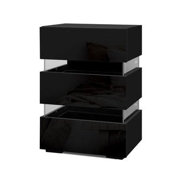 Artiss LED Bedside Table with 3 Drawers Black