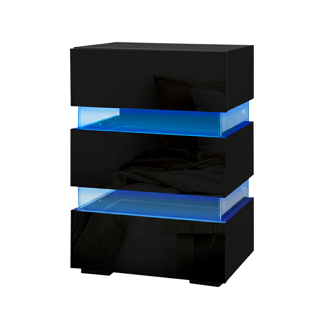 Artiss LED Bedside Table with 3 Drawers Black 67cm x2