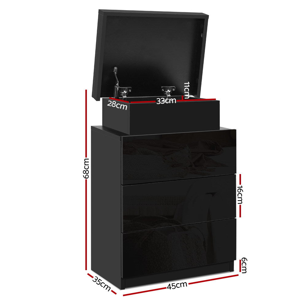 Artiss LED Bedside Table 16 Colours 3 Drawers Black