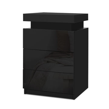Artiss LED Bedside Table 16 Colours 3 Drawers Black