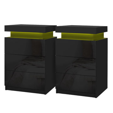 Artiss LED Bedside Table with Lift-Top Storage Black 68cm x2