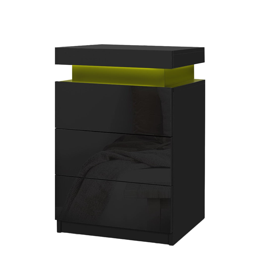Artiss LED Bedside Table with Lift-Top Storage Black 68cm x2