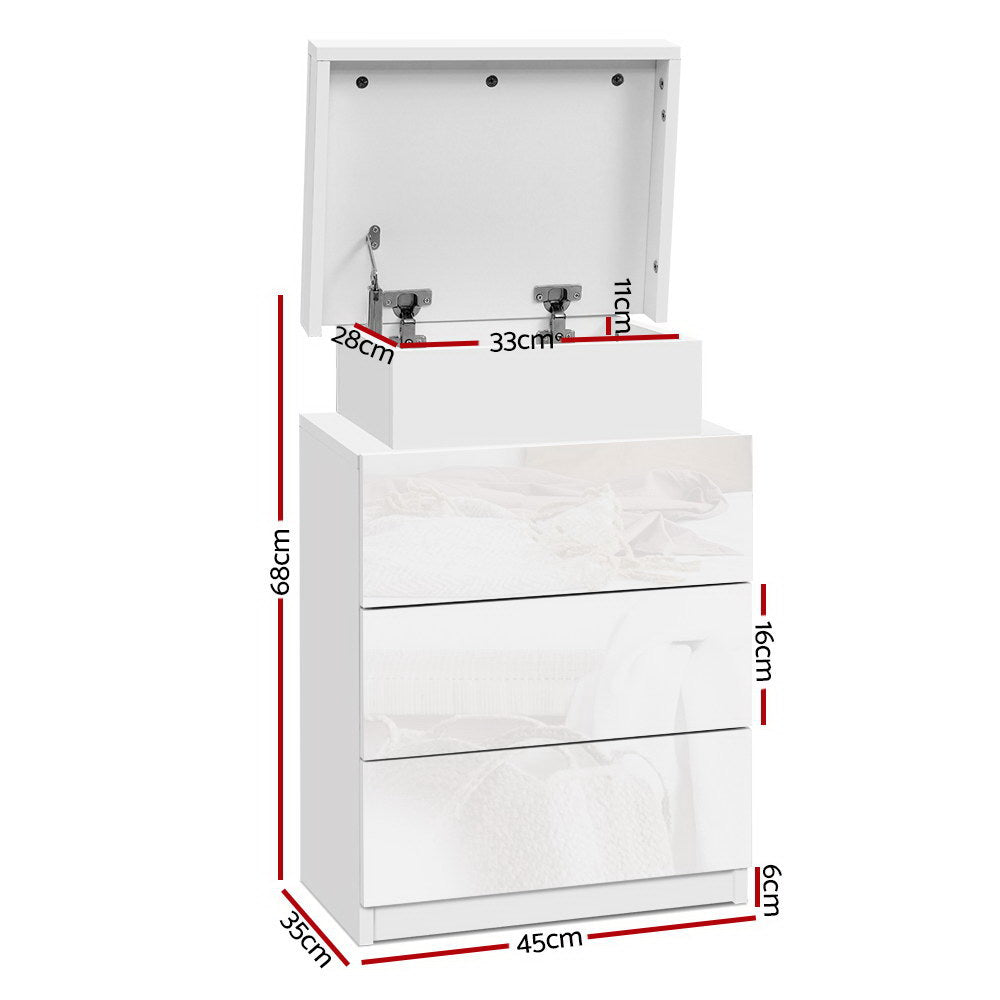 Artiss LED Bedside Table 16 Colours 3 Drawers White