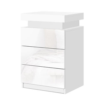 Artiss LED Bedside Table 16 Colours 3 Drawers White