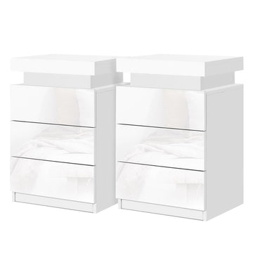 Artiss LED Bedside Table with Lift-Top Storage White 68cm x2