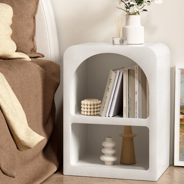 Artiss Arched Bedside Table White MDF 2 Open Shelves 55cm