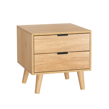 Artiss 2 Drawer Bedside Table Particle Board Pine 50cm