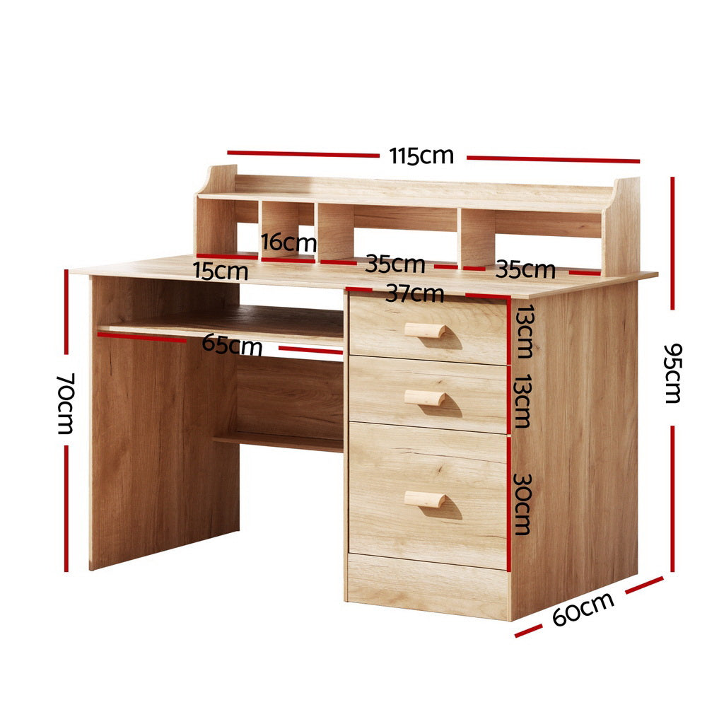 Artiss Computer Desk Home Office Desk With Storage Shelves and Drawers Pine