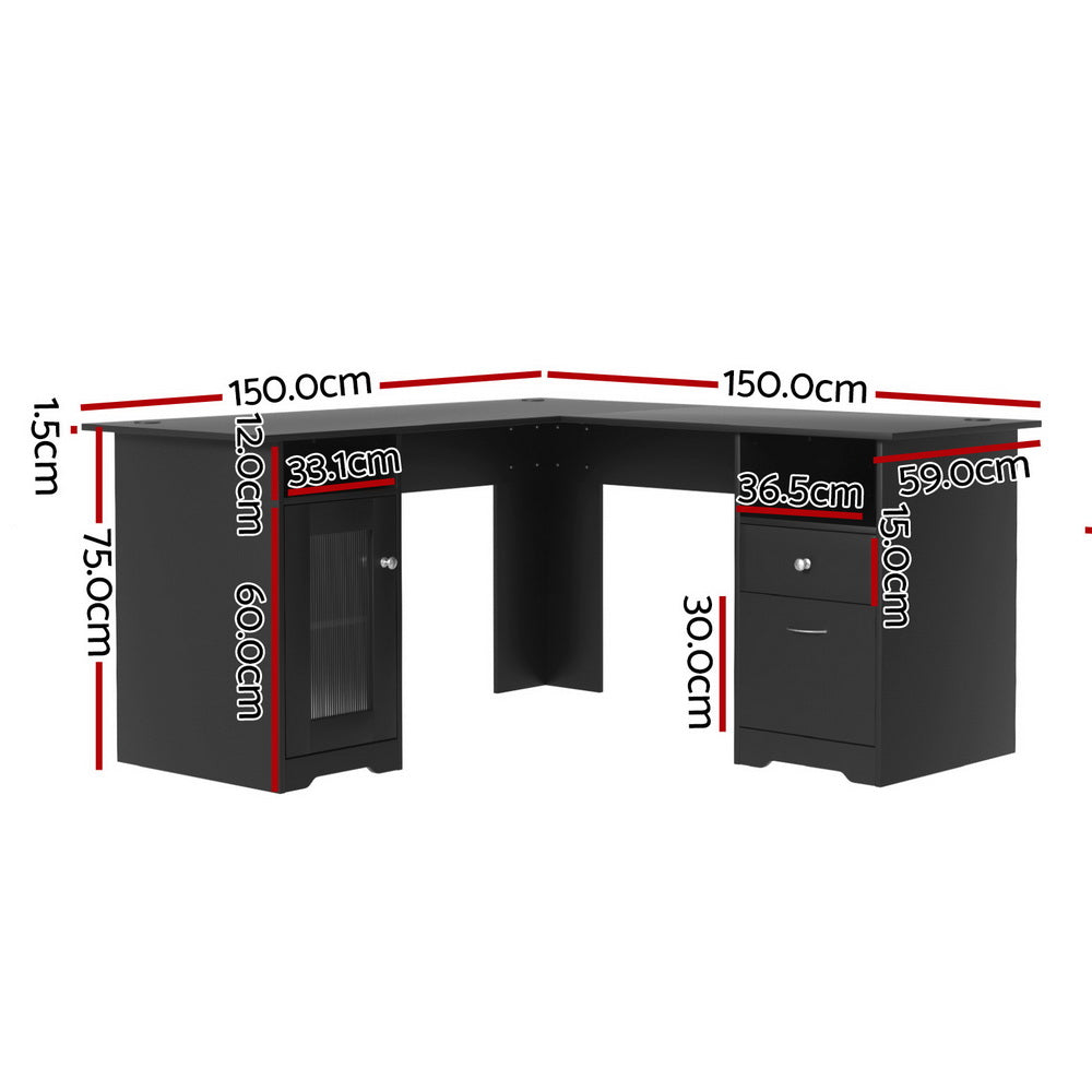 Artiss L-Shape Corner Computer Desk Black 150cm
