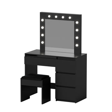 Artiss LED Dressing Table with Hollywood Mirror and Stool Black