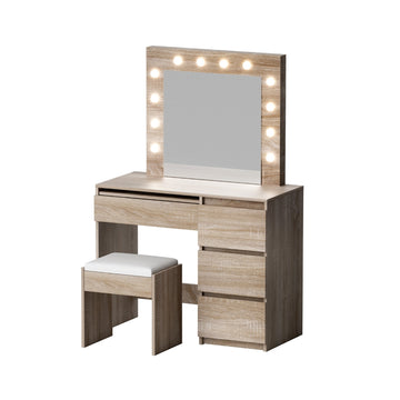 Artiss LED Dressing Table with Hollywood Mirror and Stool Wood