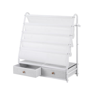 Keezi Kids Bookshelf with Metal Mesh Shelves and Fabric Drawers White