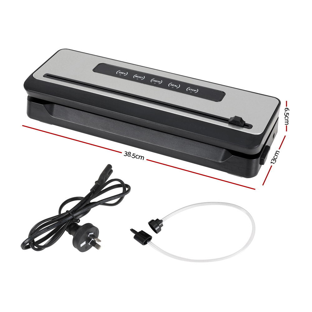 Devanti Food Vacuum Sealer Machine 60KPA Built-in Cutter Silver Black