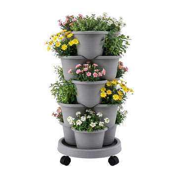 Green Fingers Plastic Stackable Vertical Garden Planter 75cm Grey