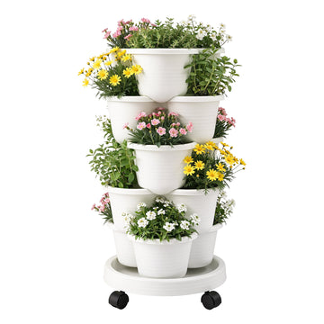 Green Fingers Plastic Stackable Vertical Garden Planter 75cm White