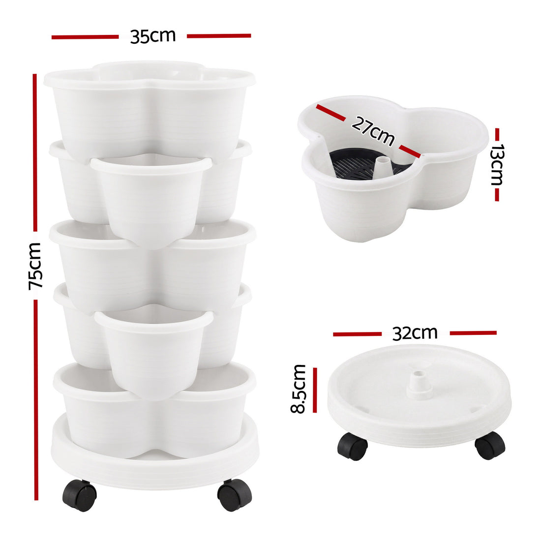 Green Fingers Plastic Stackable Vertical Garden Planter 75cm White