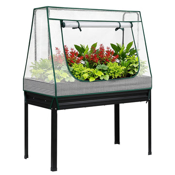Green Fingers Elevated Garden Bed with Mini Greenhouse Cover 80cm Stand-Up Height
