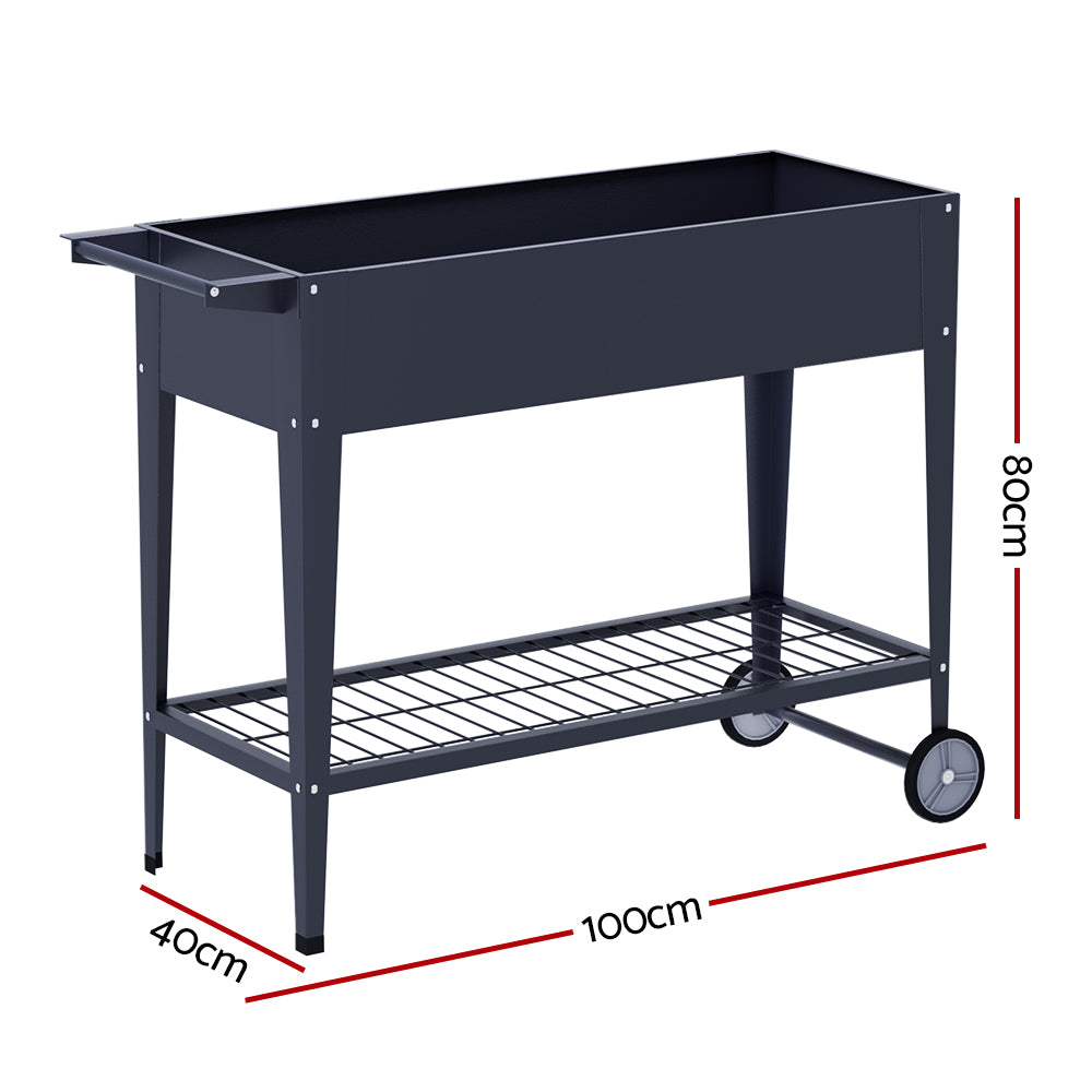 Green Fingers Elevated Galvanised Steel Garden Bed on Wheels 100cm