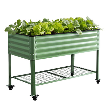 Green Fingers Steel Elevated Garden Bed with Locking Wheels 115cm