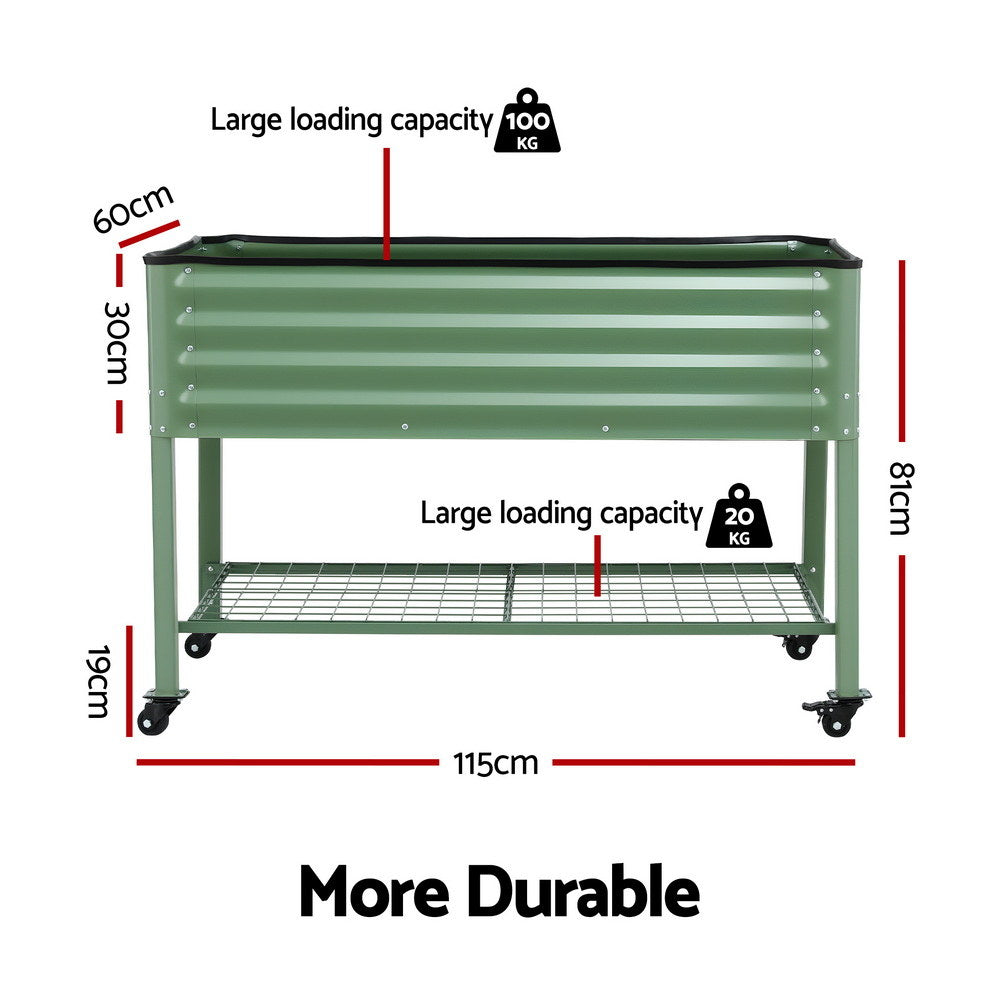 Green Fingers Steel Elevated Garden Bed with Locking Wheels 115cm