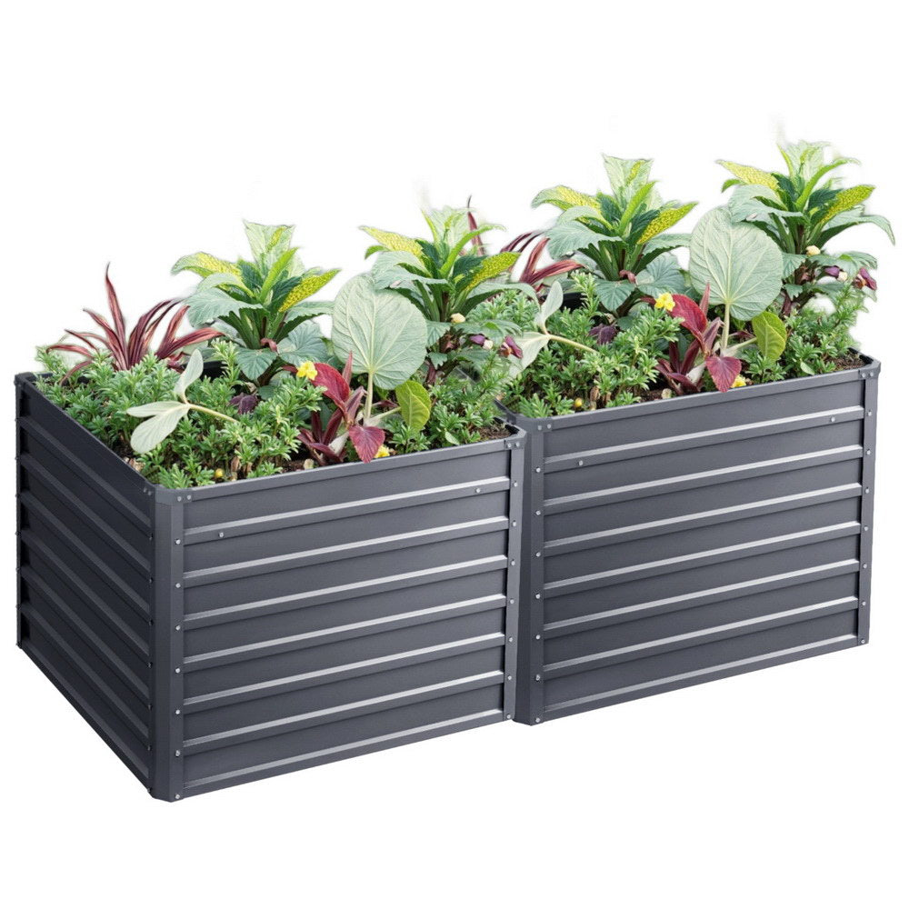 Green Fingers 2x Galvanised Steel Raised Garden Bed 100x100x77cm