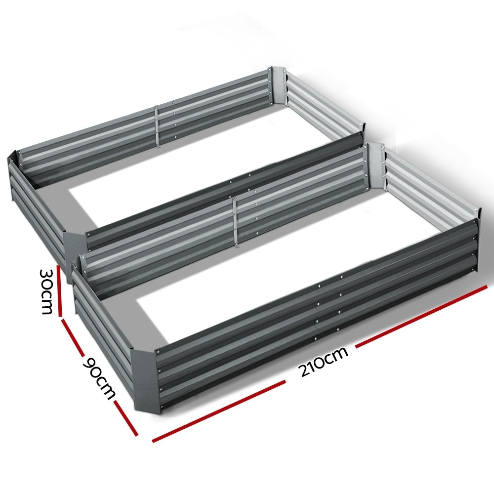 Green Fingers 2x Galvanised Steel Raised Garden Bed 210x90cm