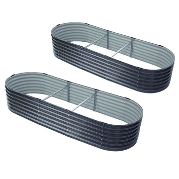 2x Green Fingers Galvanised Oval Garden Bed Planter 240x80x42cm