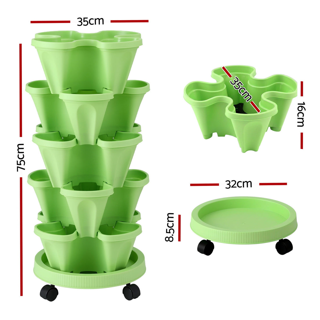 Green Fingers 5 Tier Vertical Garden Planter with Wheels Light Green