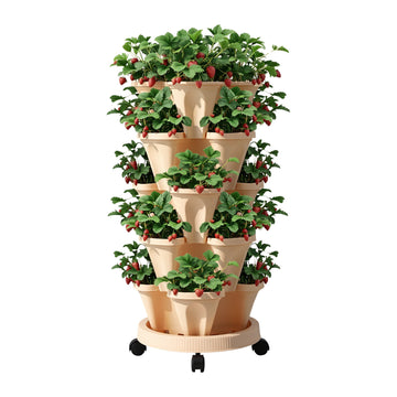 Green Fingers 5 Tier Vertical Garden Planter with Wheels Beige