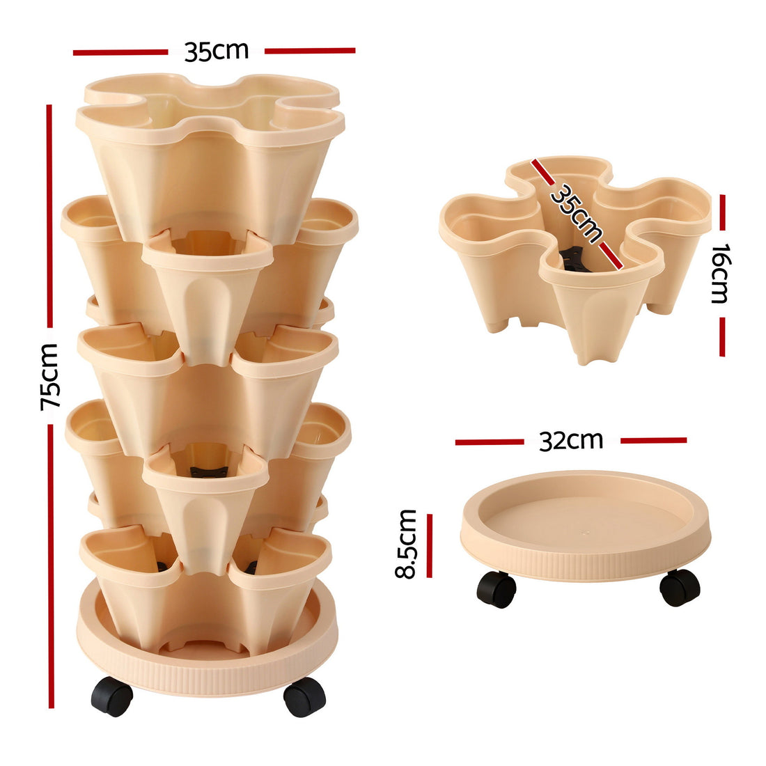 Green Fingers 5 Tier Vertical Garden Planter with Wheels Beige