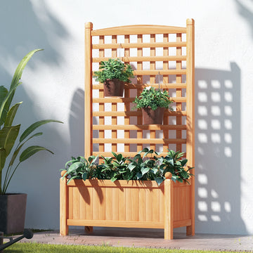 Green Fingers Wooden Raised Garden Bed with Trellis 64cm Fir Wood