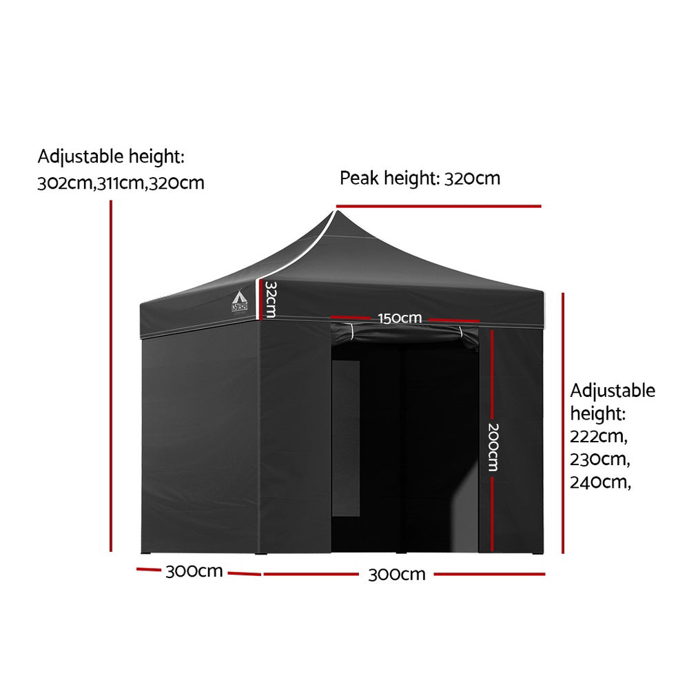 Instahut Pop Up Marquee Gazebo 3x3m UV Water Resistant Folding Black