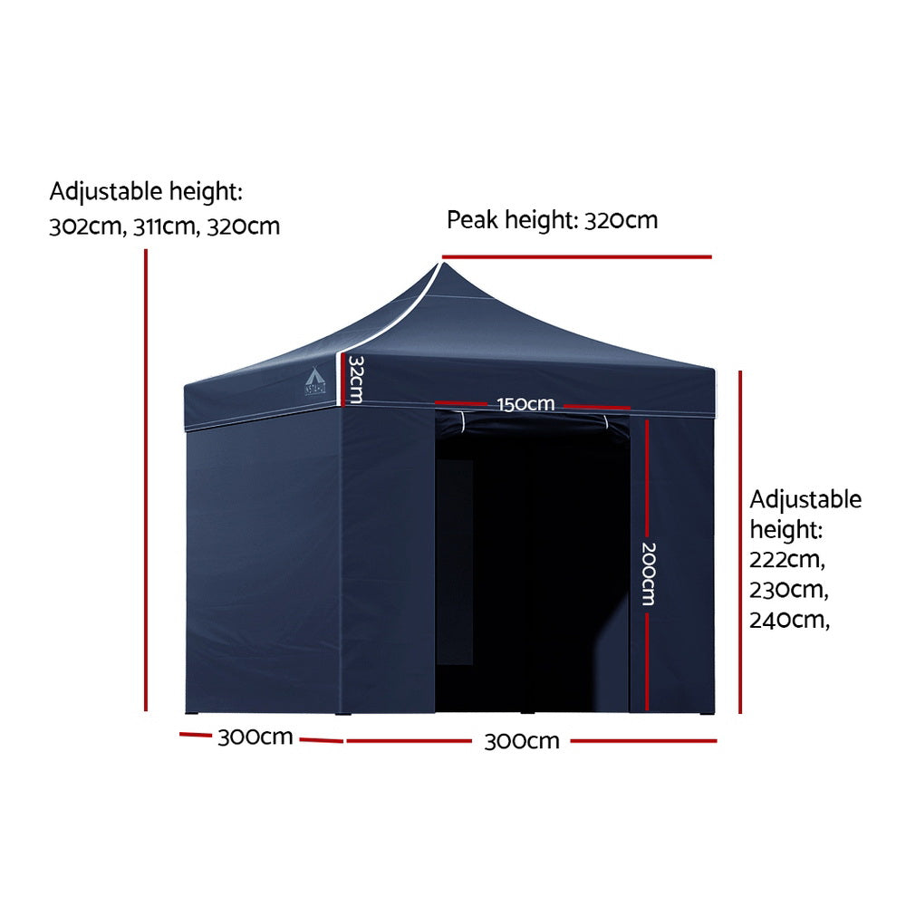 Instahut Pop Up Gazebo 3x3m 500D Oxford UV Water Resistant Navy