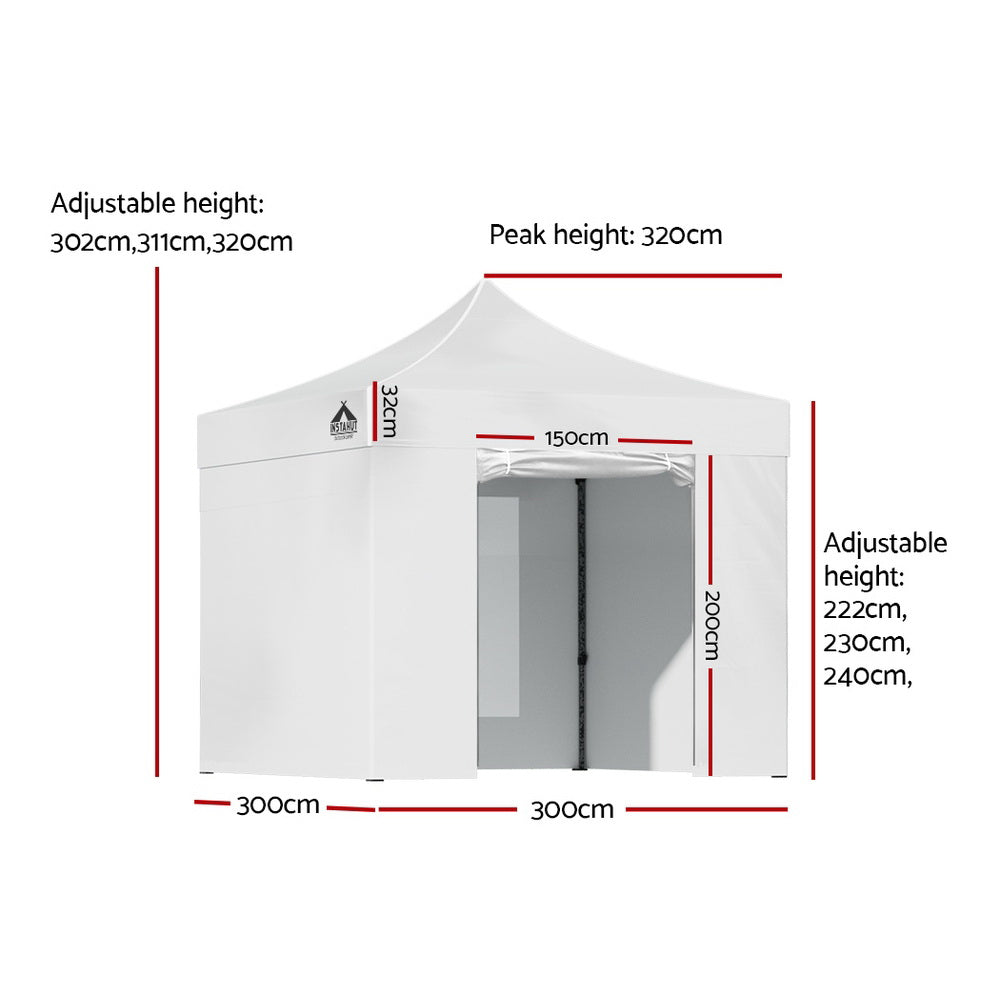 Instahut Pop Up Gazebo 3x3m 500D Oxford UV Water Resistant White