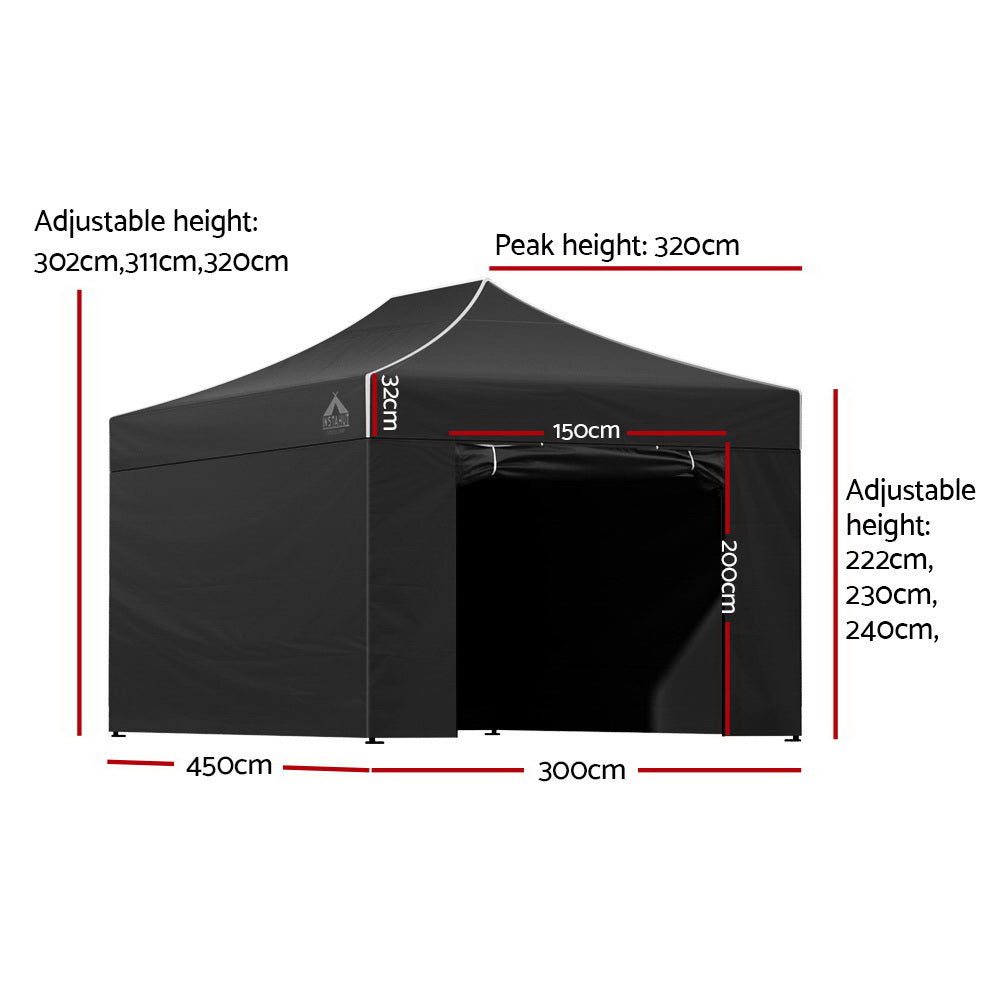 Instahut Pop Up Gazebo 3x4.5m 500D Oxford UV Water Resistant Black