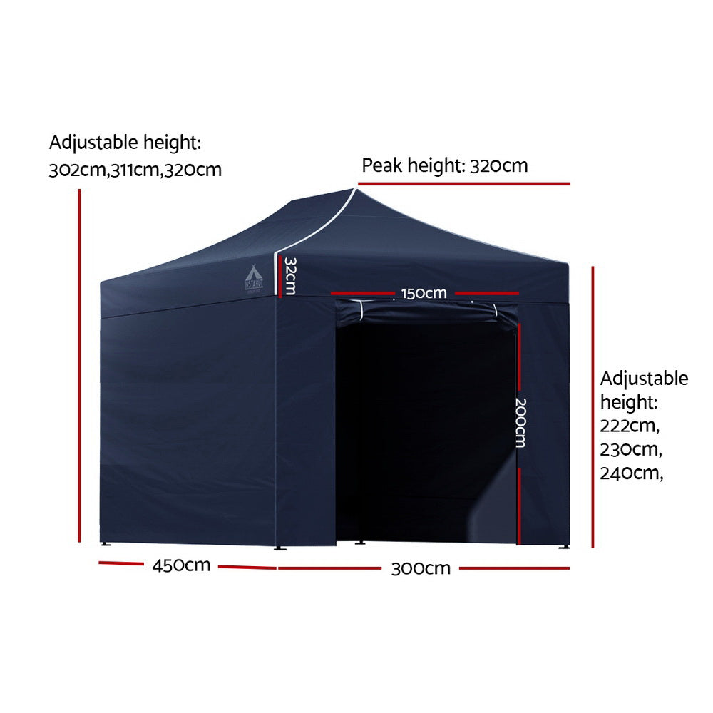 Instahut Pop Up Marquee Gazebo 3x4.5m UV Water Resistant Folding Navy